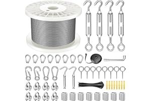 KALLSDY 1/8" Wire Rope Kit, 100FT Steel Wire Cable, Vinyl Coated Stainless Steel Cable with Turnbuckles for Outdoor, Garden, Kitchen and Craft Projects