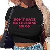 Tarotong Womens Crop Graphic Tees Letter Print Funny Cropped Tops Short Sleeve Y2k Baby Tee