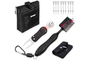 Arttodo Golf Accessories, Golf Club Cleaning Kit(13 in 1) Includes Golf Club Brush with Groove Cleaner, Divot Repair Tool with Golf Ball Marker, Golf Pouch, Golf Towel, Golf Tees, Golf Gifts for Men