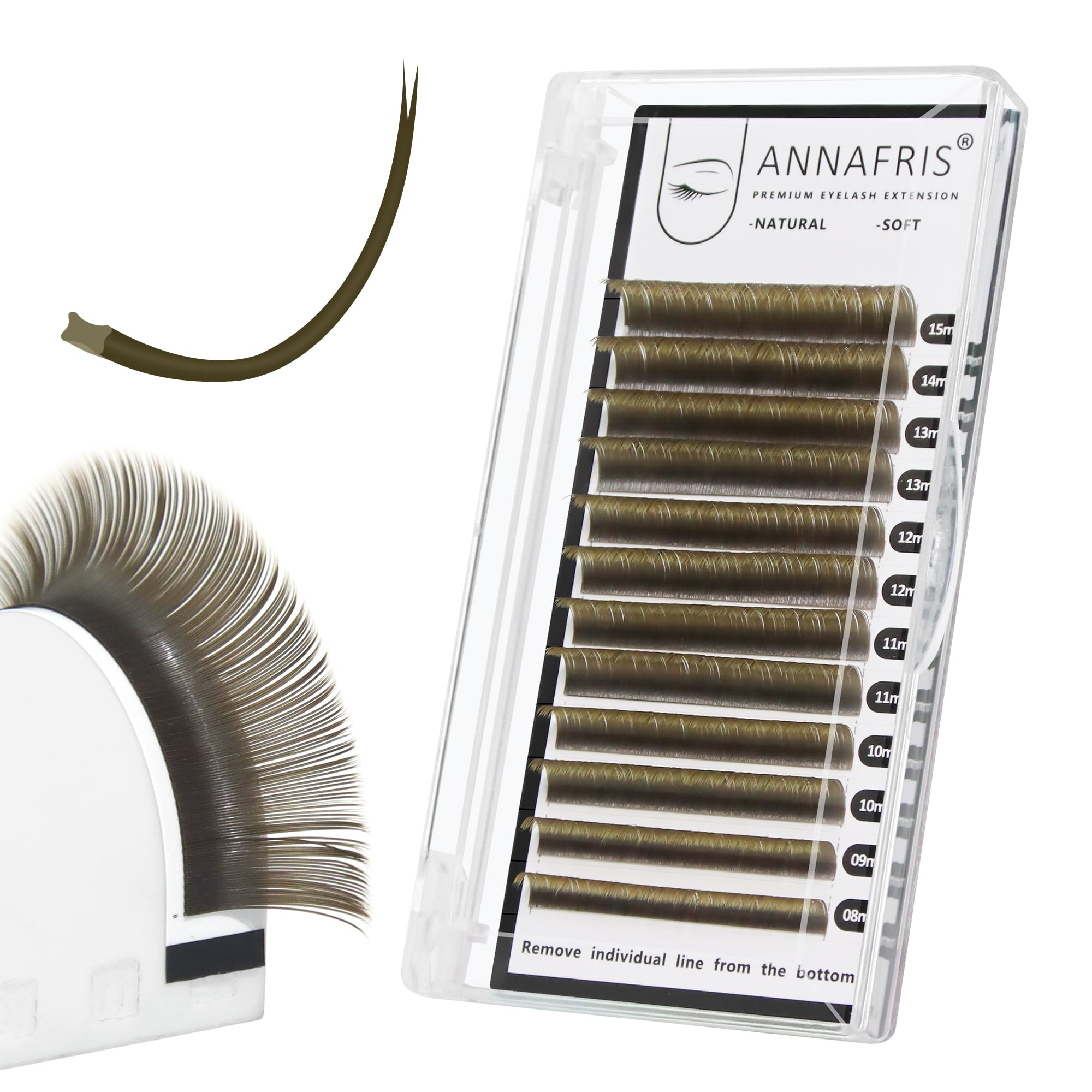 ANNAFRIS Eyelashes Extension Ellipse Flat 0.15 D 8-15mm Mix Colorful Lash Extension Natural Lash Individual Split Tips Lash(0.15D,8-15mm,Green Brown) — image 1