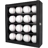 Baseball Display Case Baseball Holder with 16 Stands for Display Wall Mount UV Protected Clear Glass Door and Lock for Homerun Ball Memorabilia Signed Baseball Collector Autographed Baseballs