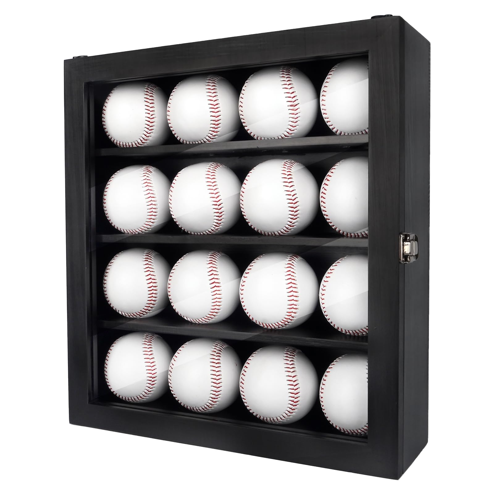 Photo 1 of Baseball Display Case Baseball Holder with 16 Stands for Display Wall Mount UV Protected Clear Glass Door and Lock for Homerun Ball Memorabilia Signed Baseball Collector Autographed Baseballs