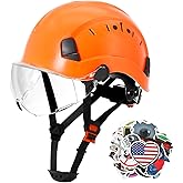 AOLAMEGS Construction Vented Hard Hats -Adjustable Vented Hard Hat with Visor for Men Women ABS Safety Helmet 6-Point Suspension Work Hardhats for Outdoor Height Industrial (Orange Clear Visor)