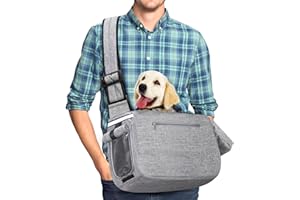 Tarovvoo Dog Sling Carrier for Medium Dogs Small Dogs 10-20lbs, Dog Carrier Sling, Pet Carrier Sling with Breathable Windows, Hard Bottom, Hand-Free for Outdoor Travel (Grey)