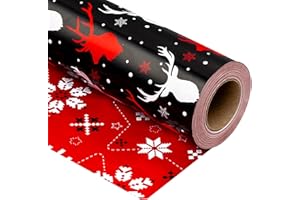 Yarcony Red and Black Chirstmas Wrapping Paper, Reindeer Wrapping Paper, Elegant Christmas Antlers, Snowflakes Pattern Holiday Gift Wrap for Gift Packaging, Winter Celebrations (17 Inch X 33 Feet)