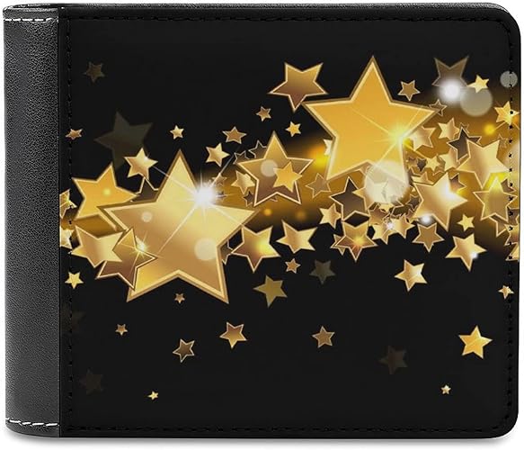 Amazon ブラックバックグラウンド ゴールドスター 財布 メンズ 二つ折り レディース 高級 ウォレット 新型 オシャレ Puレザー 上質折り畳み財布 コスパ最高 大容量 カード6枚 小銭入 男性 21年新設計 クラシックレトロな雰囲気black ブラックバックグラウンド
