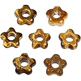 SUNYIK 12pcs 5mm Hollow Flower Large Hole Beads for Jewelry Making, Floral Tiger's Eye Beads Loc Spacers Fits Macrame Bracelet Braids Hair DIY Craft