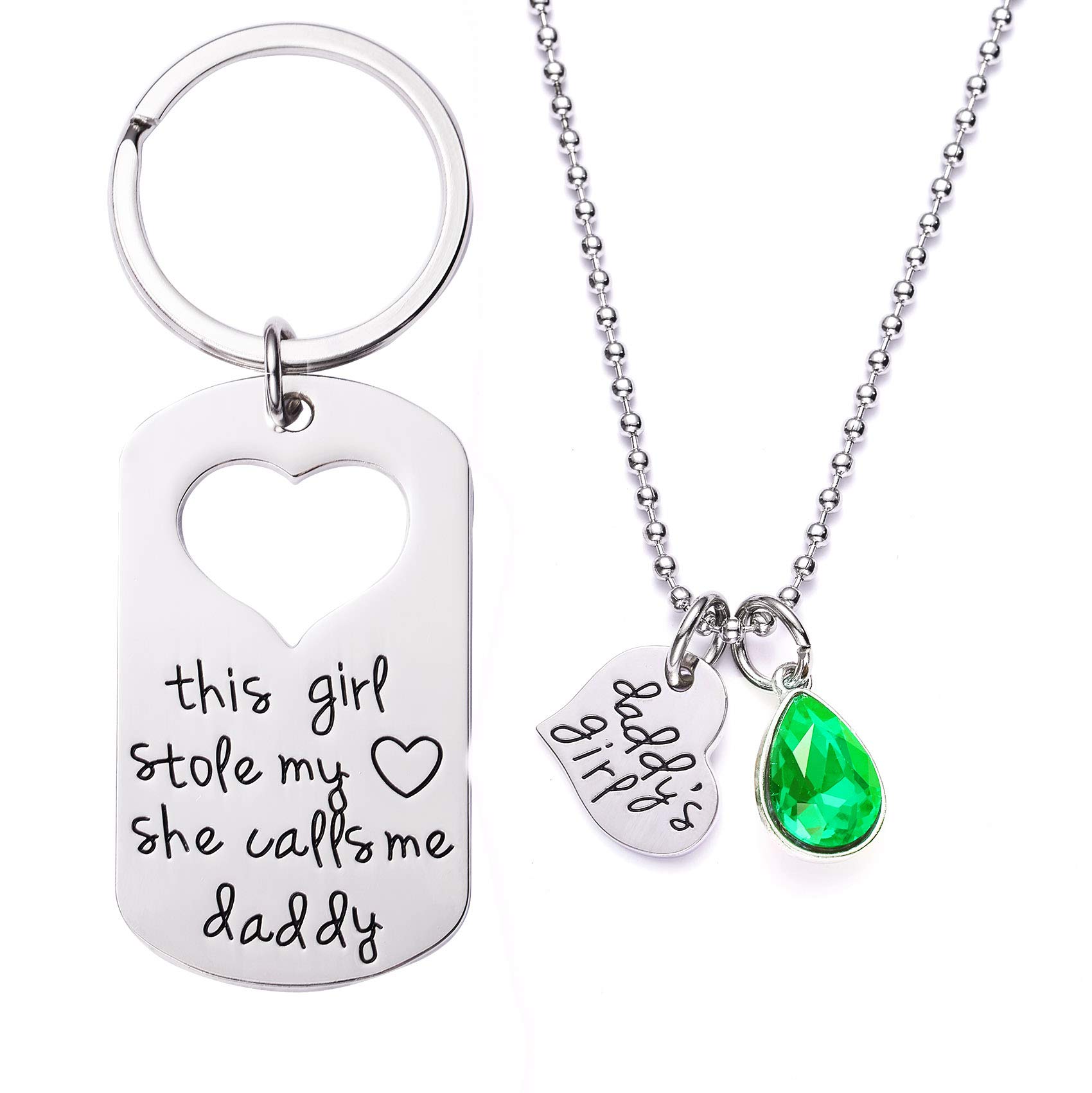 LParkin Gifts For Dad From Daughter Keychains This Girl Stole My Heart She Calls Me Daddy Keychain Matching Necklace Set Keyrings Unique Father Gift Girls Birthday Necklaces Jewelry