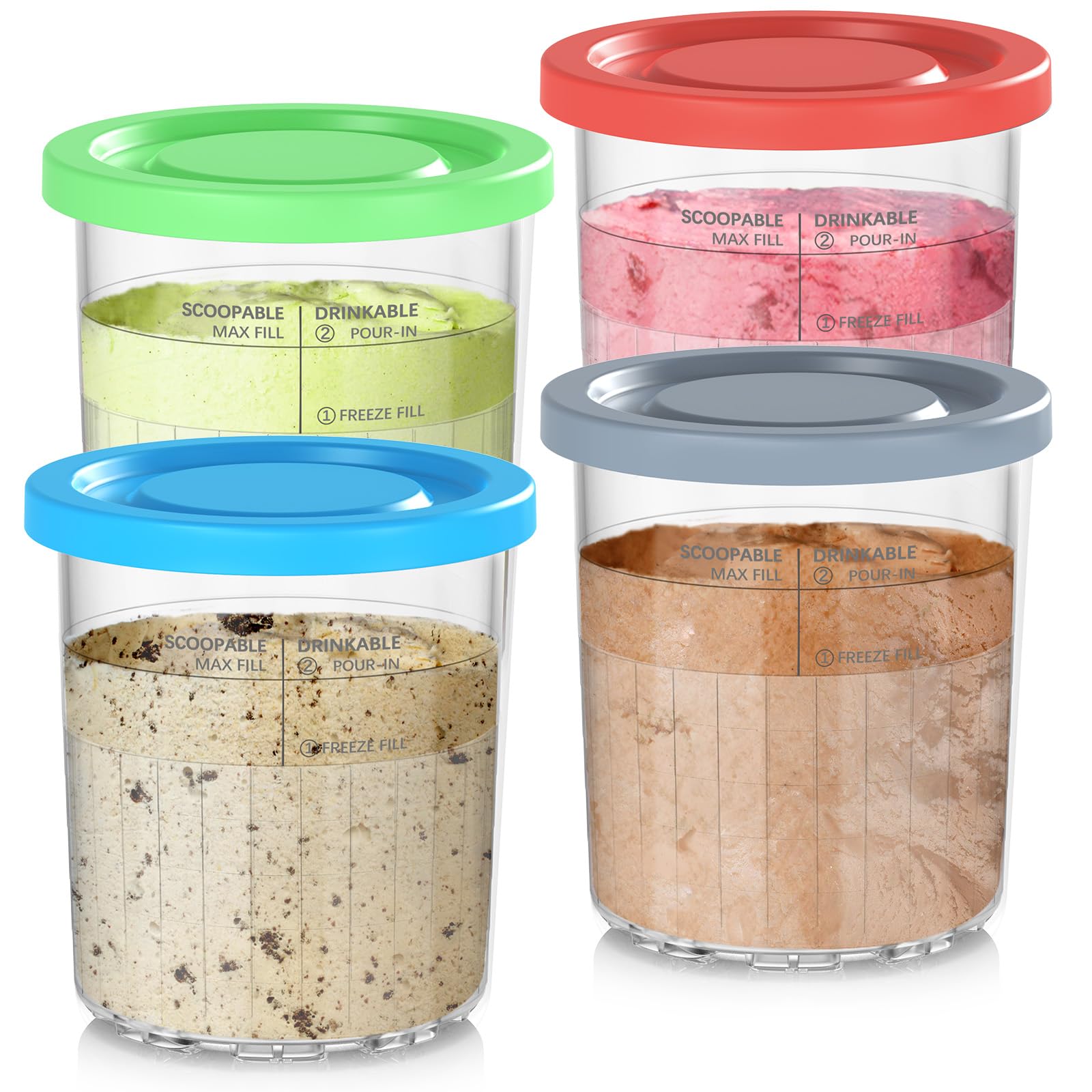 Photo 1 of 24OZ Containers Replacement for Ninja Creami Deluxe pints 4 Pack, Compatible with NC500 Series 11-in-1 Ice Cream Makers, Extra Delux Pint Containers, XL Family Size Cups,Dishwasher Safe, Leak Proof