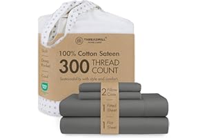 Threadmill 100% Cotton Sheets for King Size Bed | 4 Pc King Bed Sheets Set | Soft, Breathable Lightweight Solid Sateen for Al