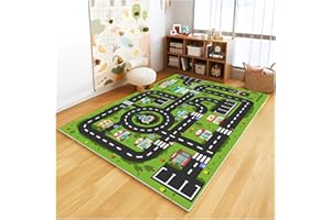 BYINGWD Analog ABC Kids Rug Playroom Car Rug Play Mat City Life Road Rug for Cars Fun City Map for Carpet for Bedroom Boys (47 * 70 inches, Gorgeous City)