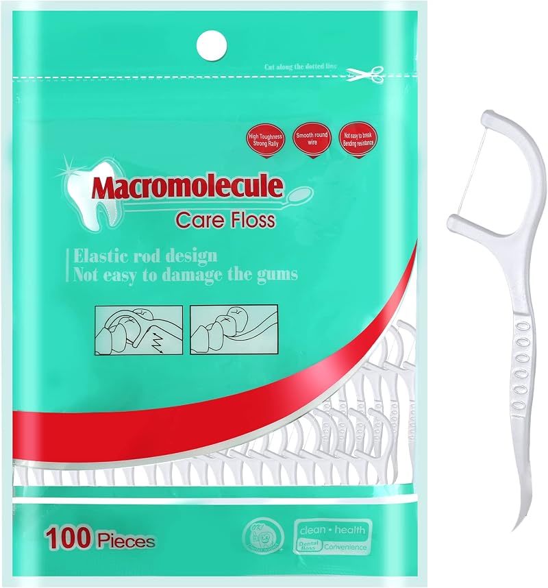 Medo 100 Pcs Dental Floss Picks 2 in 1 Portable Toothpicks White