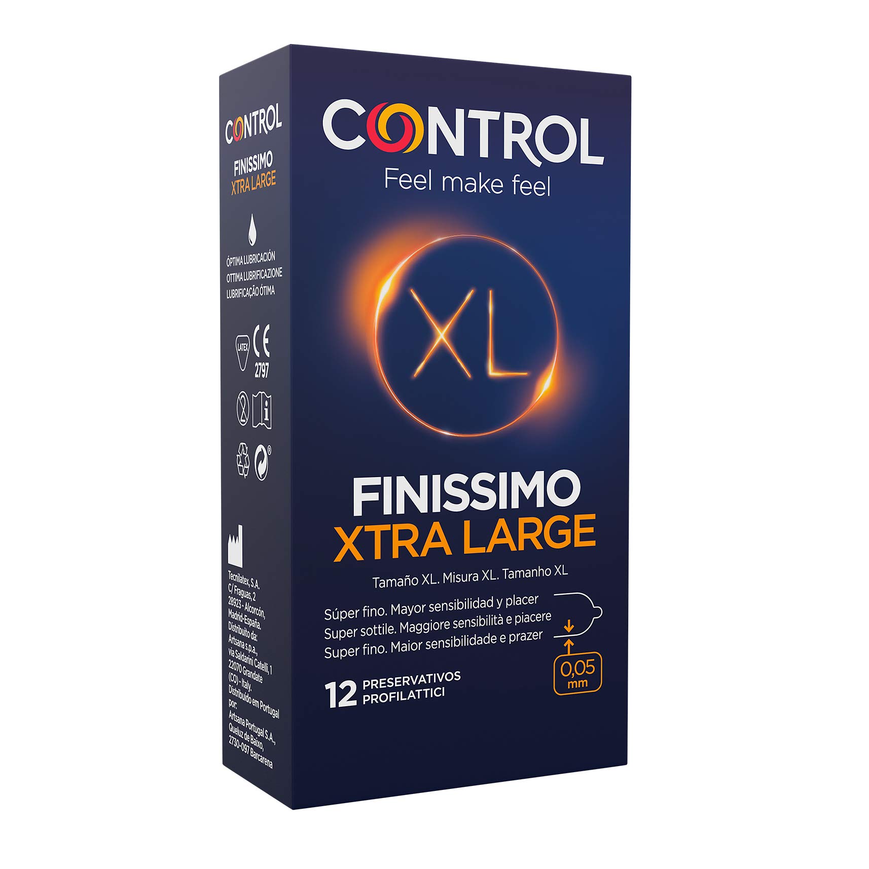CONTROL Condoms Finissimo XL - Super Thin and Extra Large Condoms Box - Range Sensitivity Lubricated - Perfect Fit - Safe Sex -12 unidades