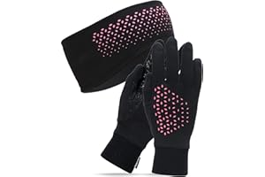 TrailHeads Tempo Reflective Running Headband and Lightweight Touchscreen Running Gloves Gift Set - Black/Pink Reflective