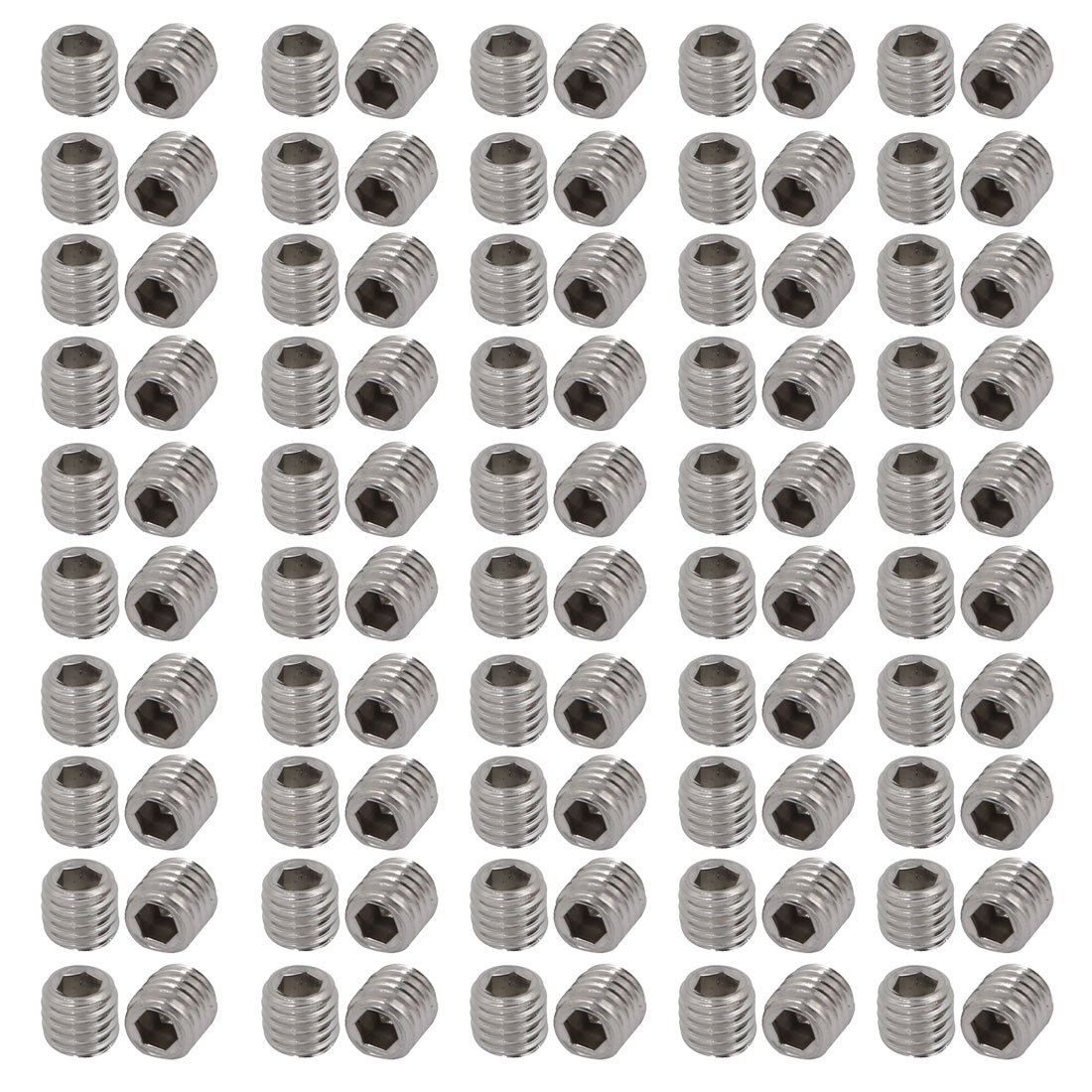 Sourcingmap M5x5mm Metric 304 Stainless Steel Hex Socket Set Flat Point Grub Screws Silver Tone for Towel Rack Door Knob 100pcs