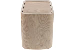 SUPVOX Wood Grain Trash Can for Bathroom Bedroom Office Waste Basket Swing Lid Capacity