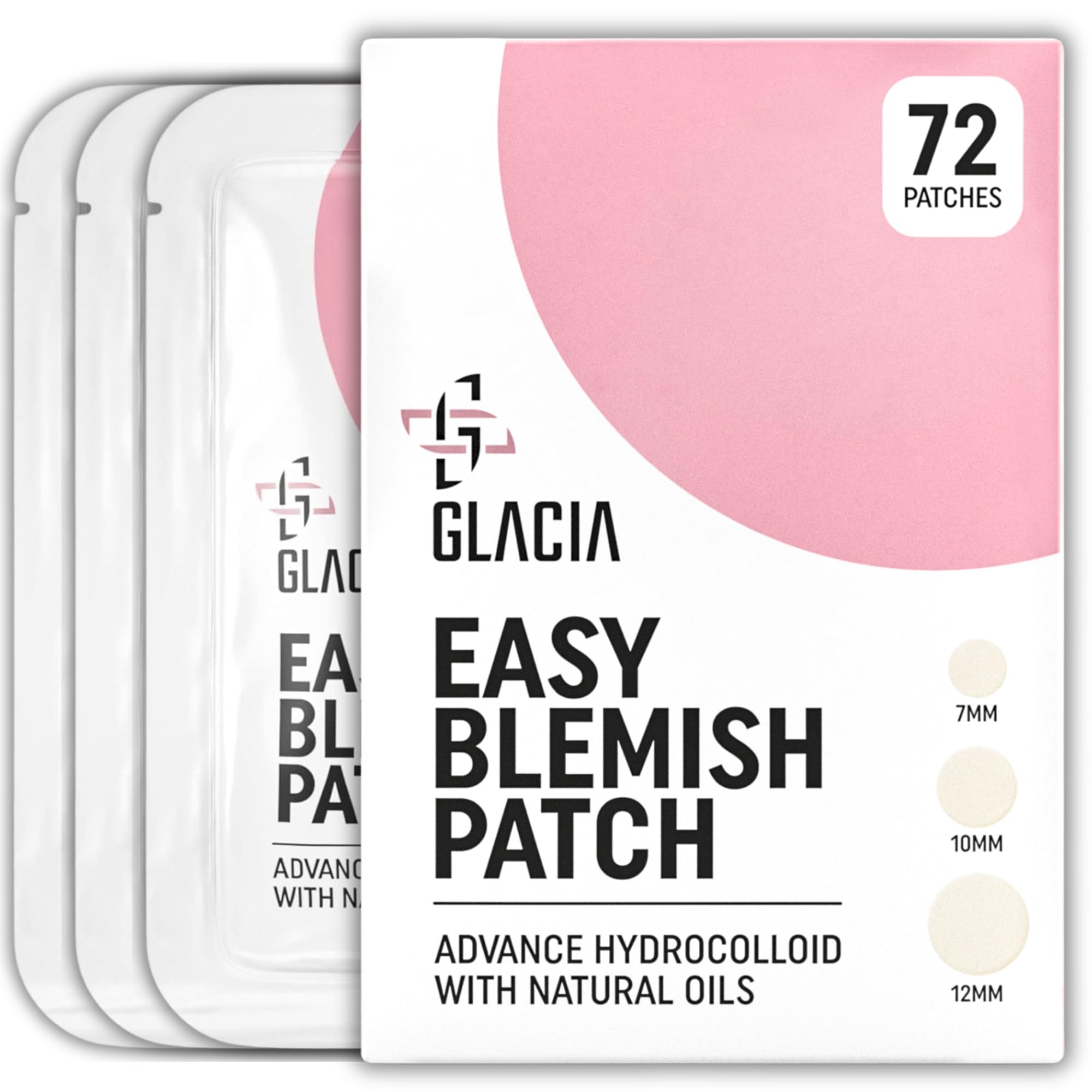 Pimple Patches by Glacia® – 72 Pack of Hydrocolloid Spot Patches for All Skin Types – Gentle and Natural for Clear and Smooth Skin