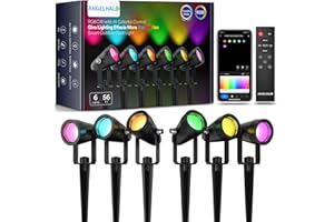 ANGELHALO Landscape Spotlights, Smart Outdoor Spotlights IP65 Waterproof, WiFi Low Voltage Color Changing Outdoor Lights for Yard Garden Pathway Lawn, Work with Alexa, 6 Pack