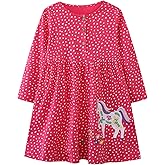 Toddler Girl Dress Kids Long Sleeve Cotton Embroidery Applique Animal Unicorn Fall Dresses 2-8 T