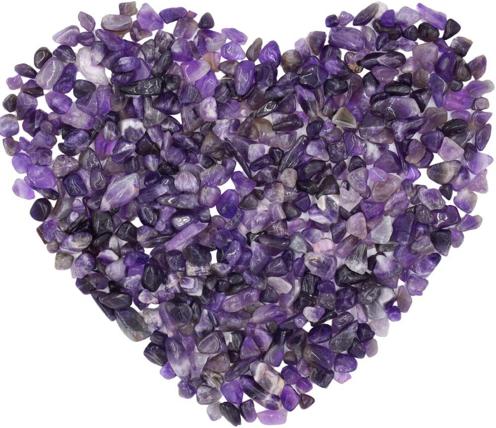 Bofanio 1.1 lb Amethyst Chips Stone Crushed Crystal Quartz Pieces Irregular Shaped Tumbled Stones Raw Gems Beads Filler Colored Decorative Rocks for Vases Plants Crafts (500g/Bag)