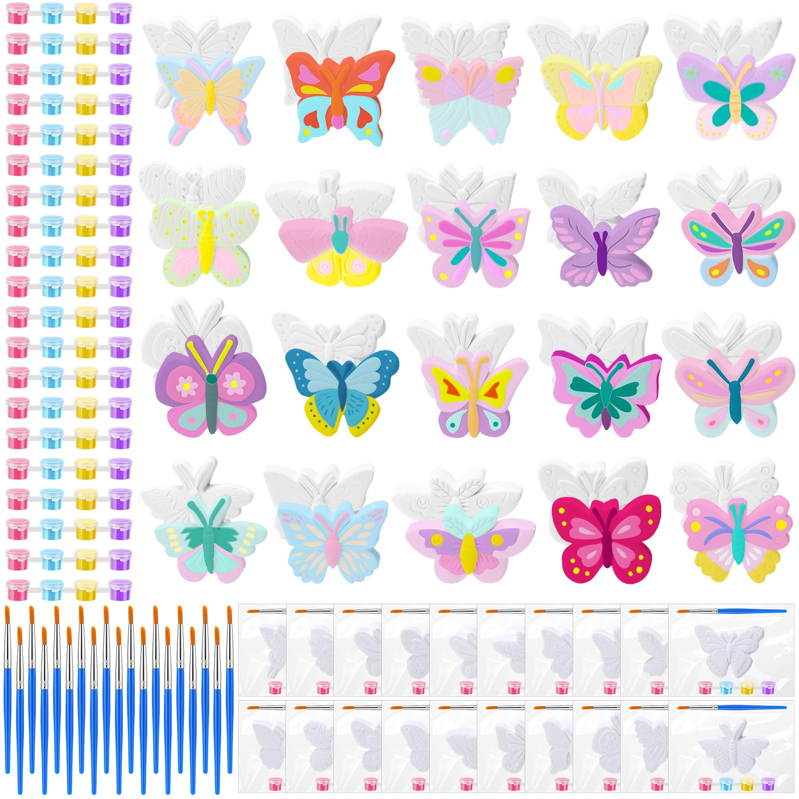 Photo 1 of JellyArch 20 Set Butterfly DIY Painting Kit Summer Ceramic to Paint Your Own Butterfly Statues Unpainted Plaster Figurines Brushes Acrylic Paints Bags Party Favor for Adults