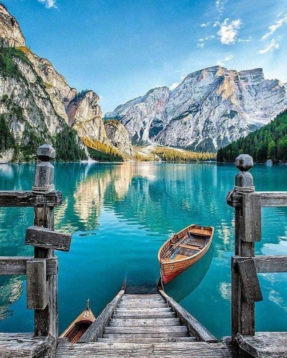 LSDEERE paint by numbers for adults DIY Oil Painting Kit Drawing Colour Canvas with Brushes River mountains sailing Wall Art Home Decorations Gifts(16 x20 inch Without Frame