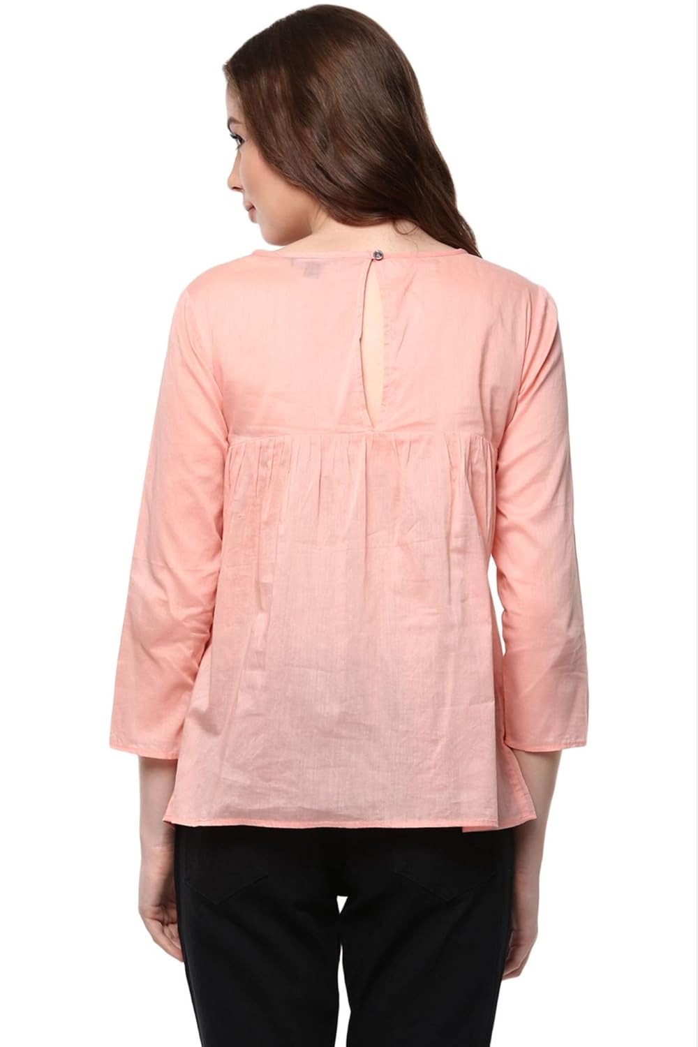 the vanca women's peach rayon top with embroidery