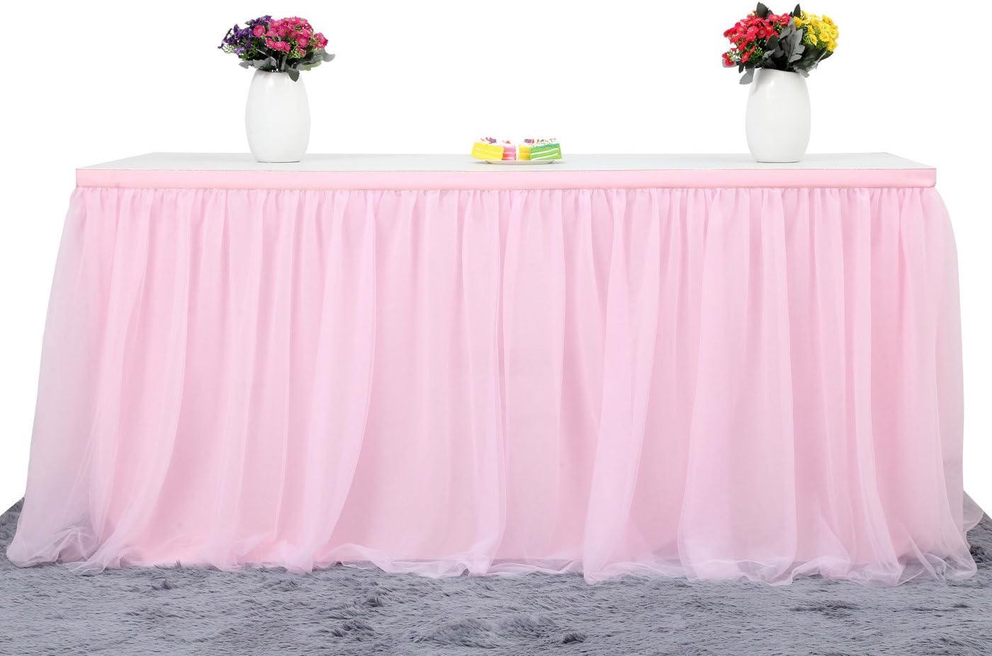 HBBMAGIC Tulle Table Skirt Table Skirt Party Decoration for Wedding Birthday, Candy Bar, Christmas (427 x 76 cm, Pink, Without Guide)