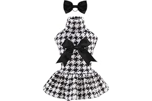 CuteBone Turtleneck Dog Velvet Dress Puppy Skirt Costume Pet Clothes Cat Apparel with Bow Hair Rope for Small Dogs CVD04M