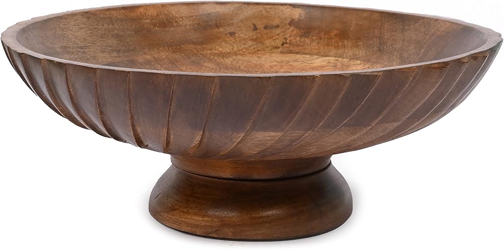 EDHAS Mango Wood Decorative Wooden Bowl Hand Carved Centerpiece 30cm