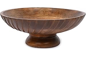 EDHAS Mango Wood Decorative Wooden Bowl Hand Carved Home Decor for Dining Table Center, Living Room, Kitchen Décor (12" x 12' x 4.75")