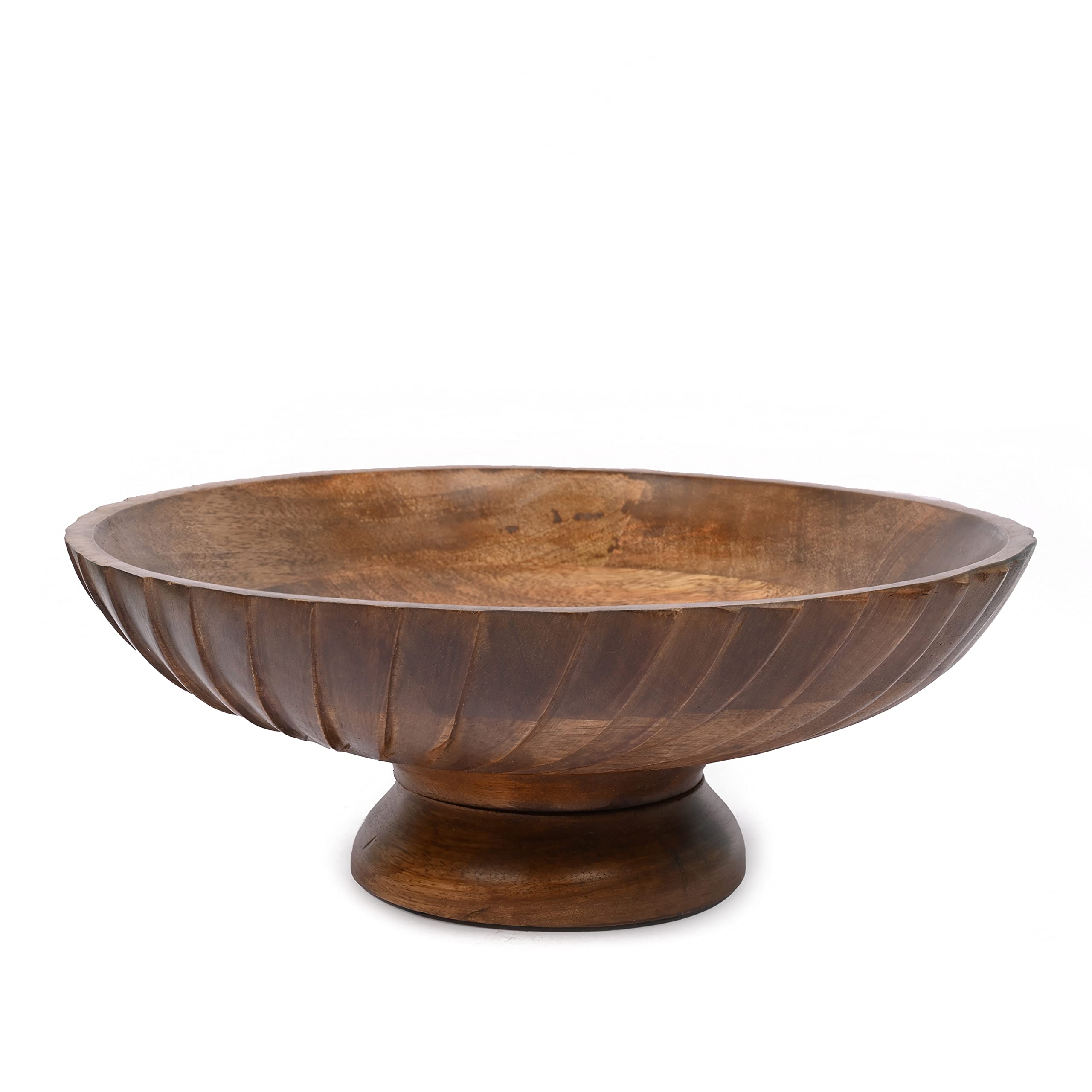 EDHAS Mango Wood Decorative Wooden Bowl Hand Carved Home Decor for Dining Table Center, Living Room, Kitchen Décor (30.48cm x 30.48cm x 12.06cm)