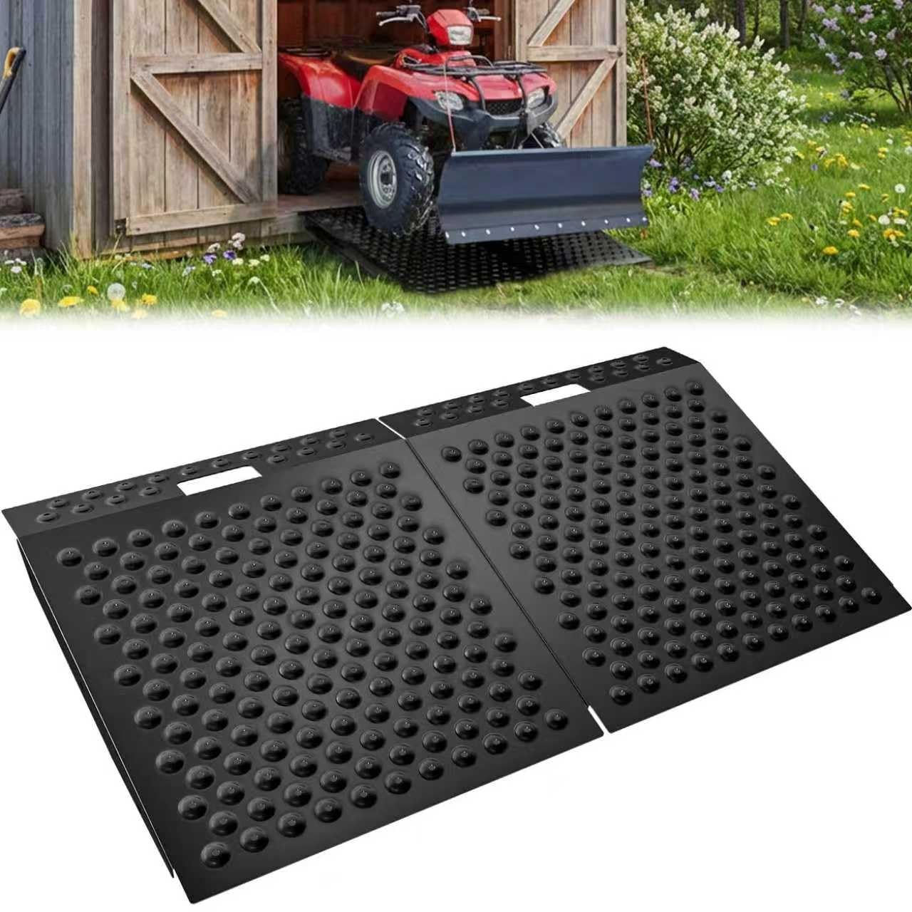 Photo 1 of ***MISSING ONE PIECE -SELLING AS IS Shed Ramp for Riding Mower - 24" x 29" Heavy-Duty Shed Ramps Kit for Snow Blower, 1500LBs Anti-Slip Metal Loading Ramps for Shed for UTV, Motorcycles, Lawnmower, Garages & Barns, 1PC, Black