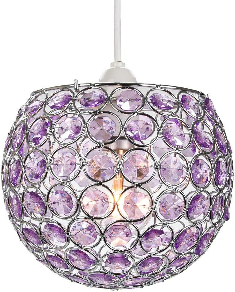Modern Round Globe Easy Fit Pendant Shade with Small Purple Acrylic Bead Jewels - Image 3