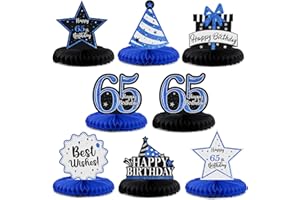 LASKYER Happy 65th Birthday Party Decorations, Glitter Shiny Honeycomb Table Centerpieces 65 Years Old Birthday Party Photoprop Sign. - Blue Glitter