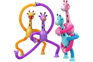 4 Pcs Pop Tubes Toys - Giraffe Toy & Fidget Tube, Easter Basket Stuffers, ADHD Autism Travel Toys School Party Favors, Telesc
