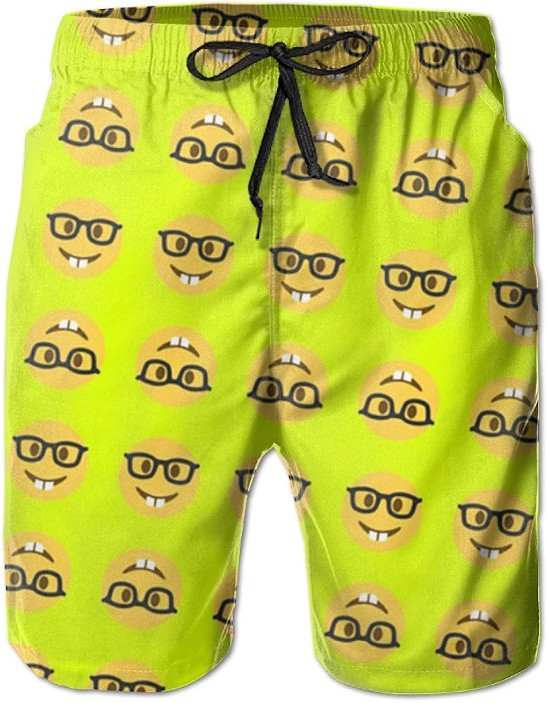 LuChuan Funny Emoji Smile Pattern Mens Summer Quickdrying Swim Trunks