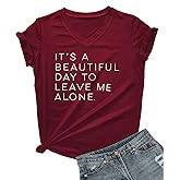 DANVOUY Women's V-Neck Cute Tees Funny Letter Printed T Shirt Graphic Tops