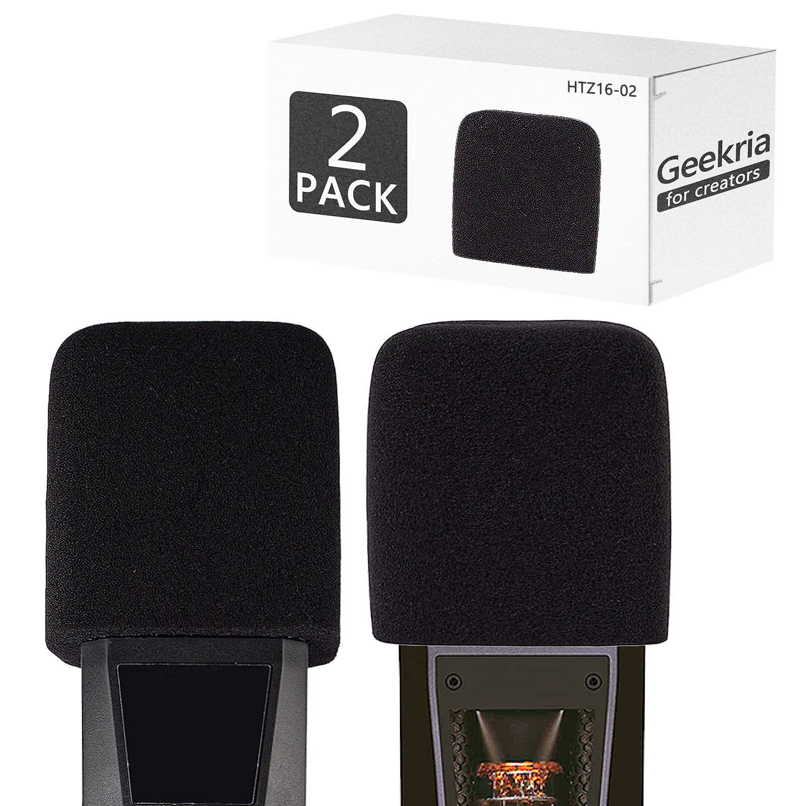Geekria for Creators Foam Windscreen Compatible with LEWITT LCT240 PRO, LCT249, LCT280, LCT440 PURE Microphone Antipop Foam Cover, Mic Wind Cover, Sponge Foam Filter (Black / 2 Pack)