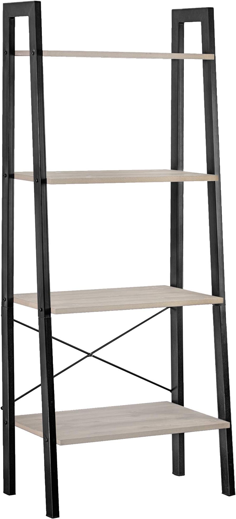 American Art Decor 4-Tier Wood and Metal Ladder Shelf Bookcase 54" x 22" (Rustic Grey & Black)