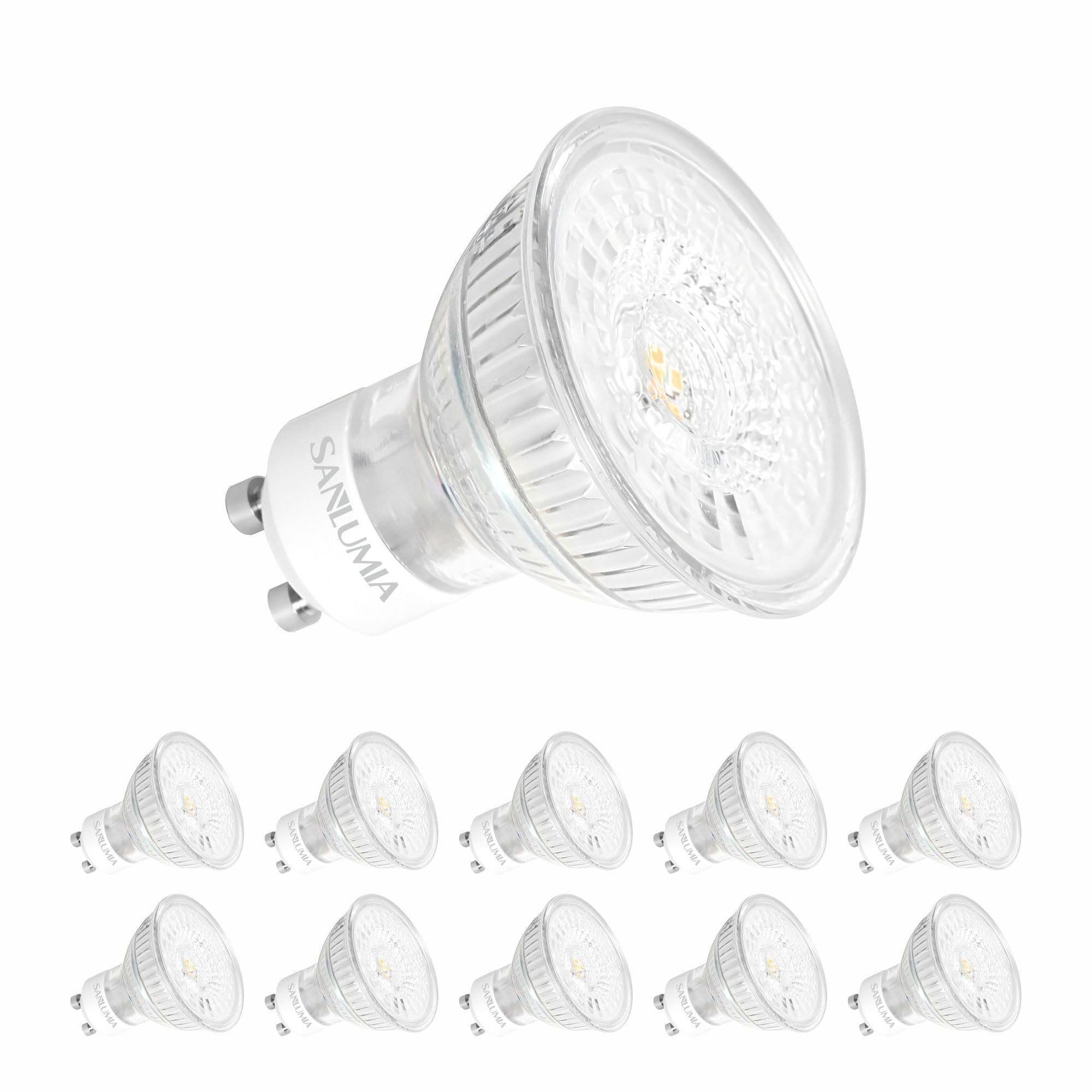 sanlumia 10 X 6W Gu10 Super Bright 100 Degree Wide Beam Angle LED Spotlight Bulb 500lm 75W Halogen Equivalent Cool White 6400K