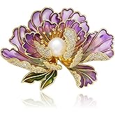 Dainty Flower Brooch Pins for Women Graceful Cubic Zircon Peony Pearl Enamel Badges Lapel Pins Trendy Banquet Prom Dress Jewelry Accessories Gift
