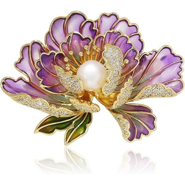 Pendentif Broche Double Gouttes Fleur En Cristal Violet - 3,94 Pouces, Neuf Sans Emballage
