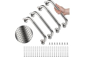 4 Pack 12 Inch Shower Grab Bar, YuanDe Brushed Nickel Bathroom Grab Bar Handle w/Anti-Slip Knurled Grip, Stainless Steel Bath Balance Bar, 1" Diameter Safety Hand Rail Support,Handicap Elderly