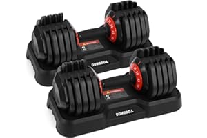 Joankaren Adjustable Dumbbell Set of 2, 10-55 lbs Quick Change Dumbbells with Stand, 1 Second Weight Adjustment, Home Gym Equ