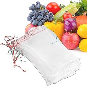 METCRY 50 Pcs Netting Bags, Garden Plant Fruit Protect Drawstring Net Bag Insects Mosquito Bug Net Barrier Bag Mesh Against Insect Pest Bird for Plant&Fruits (6" x 4")