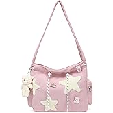 HuiLeo Cute Tote Bag for Women Teens, Kawaii Corduroy Star Crossbody Shoulder Purse