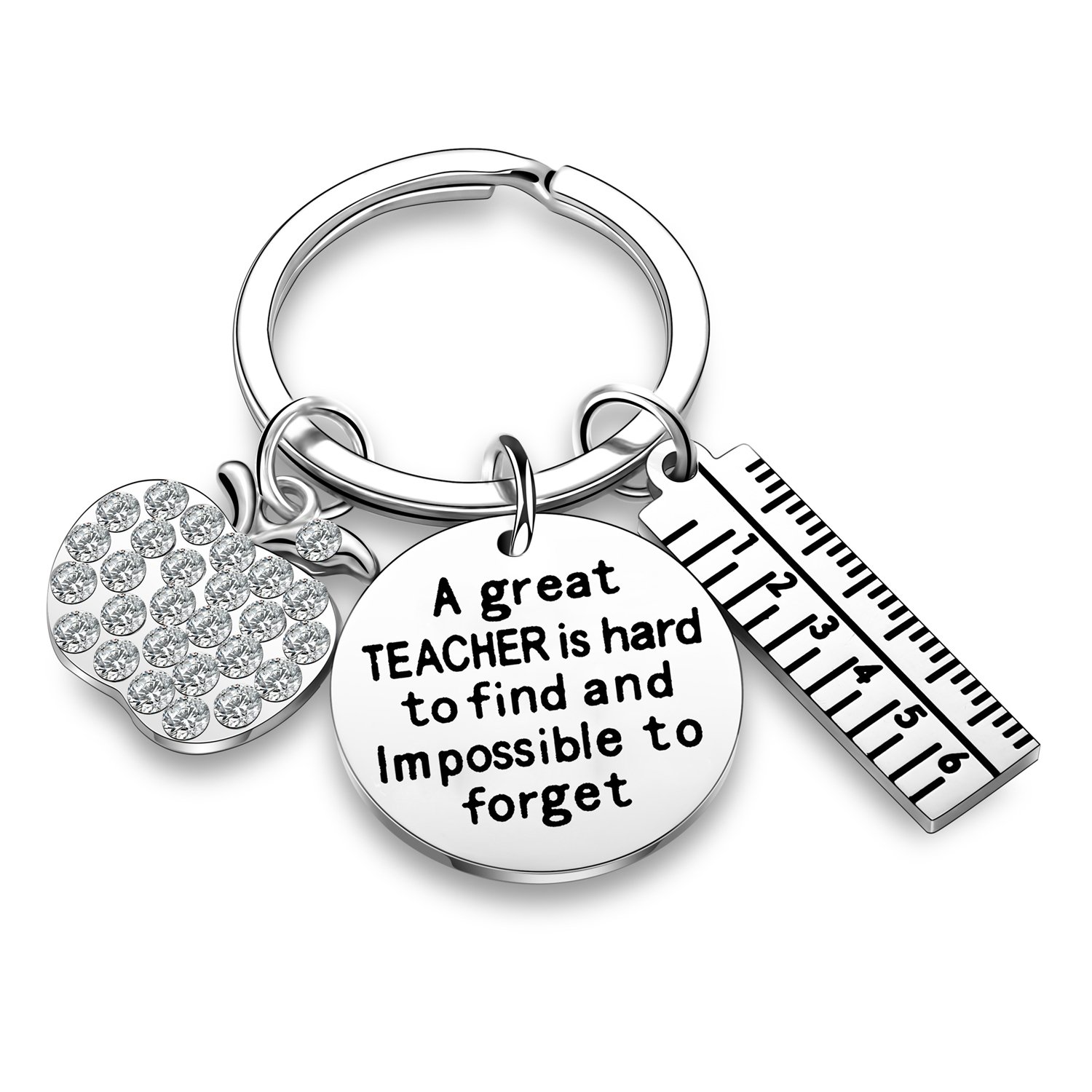 Nimteve Teacher Appreciation Gift Crystal Charm Ruler Charms Teacher Keychain Thank You Gifts Jewelry Gift for Teacher (A great teacher)