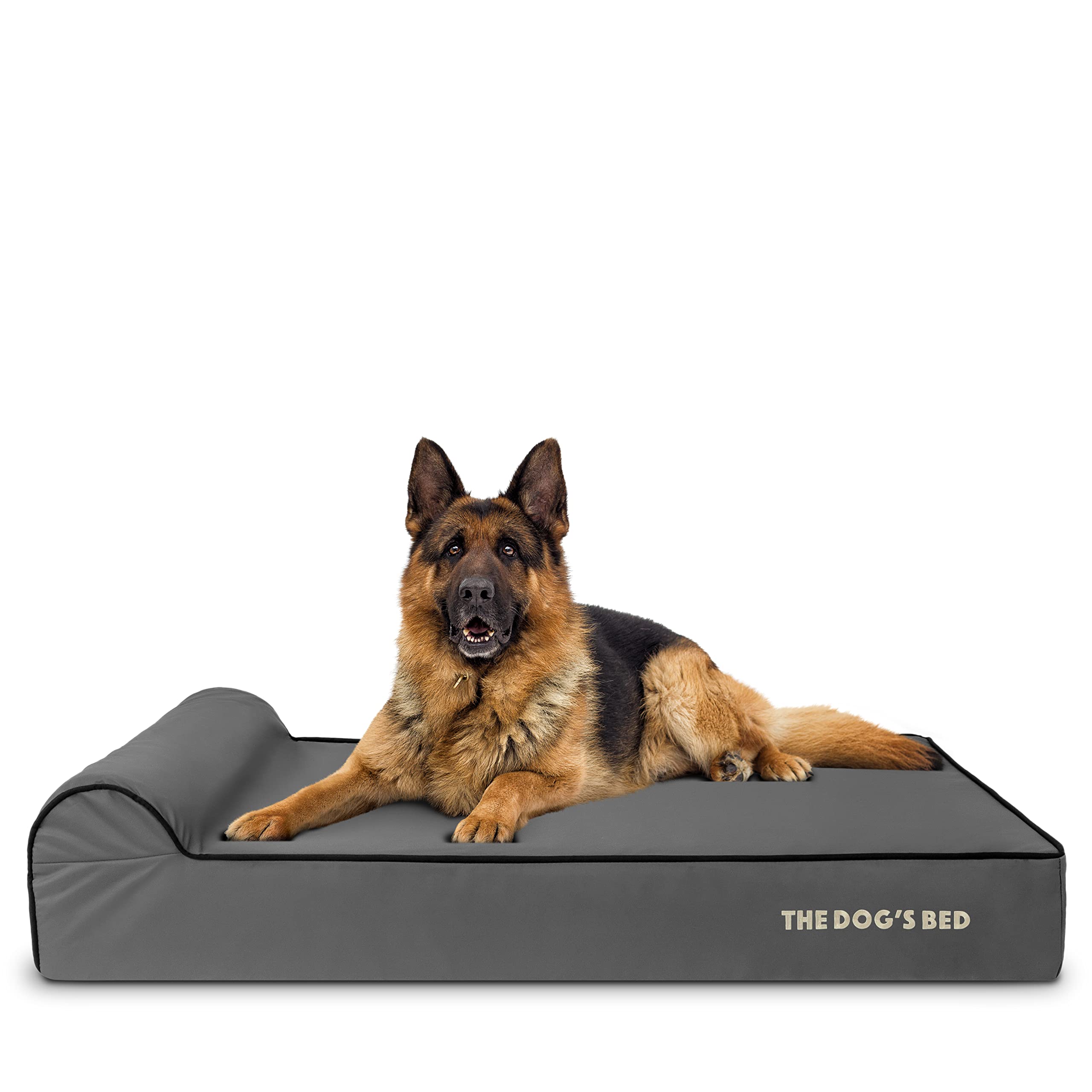 The Dog’s Bed – Orthopaedic Memory Foam Bed with Headrest, Grey with Black Trim, XL, 15cm