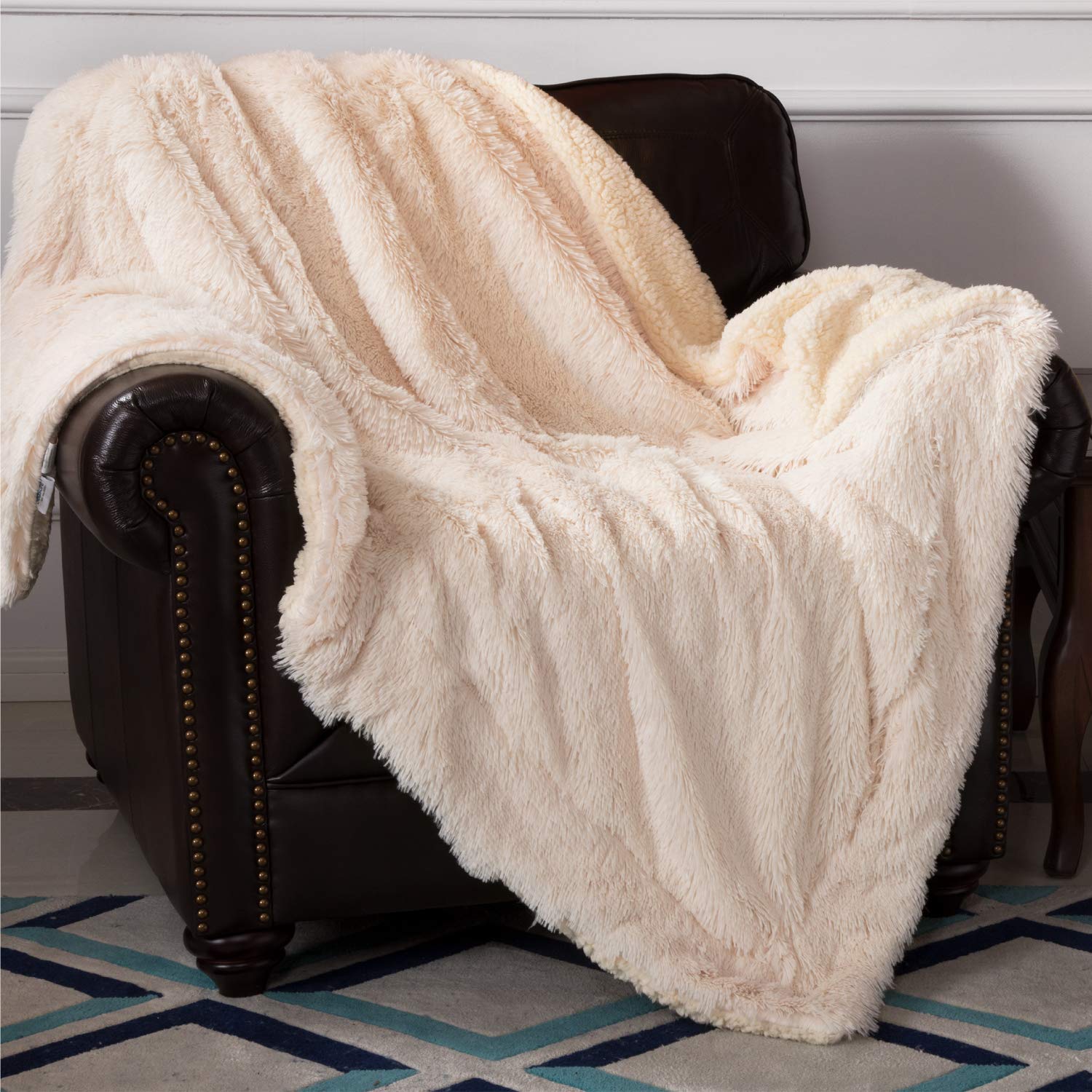 Bedsure Faux Fur Reversible Sherpa Throw Blanket for Sofa, Couch and Bed - Super Soft Fuzzy Fleece Blanket for Outdoor, Indoor, Camping, Gifts (60x80 inches, Ivory)